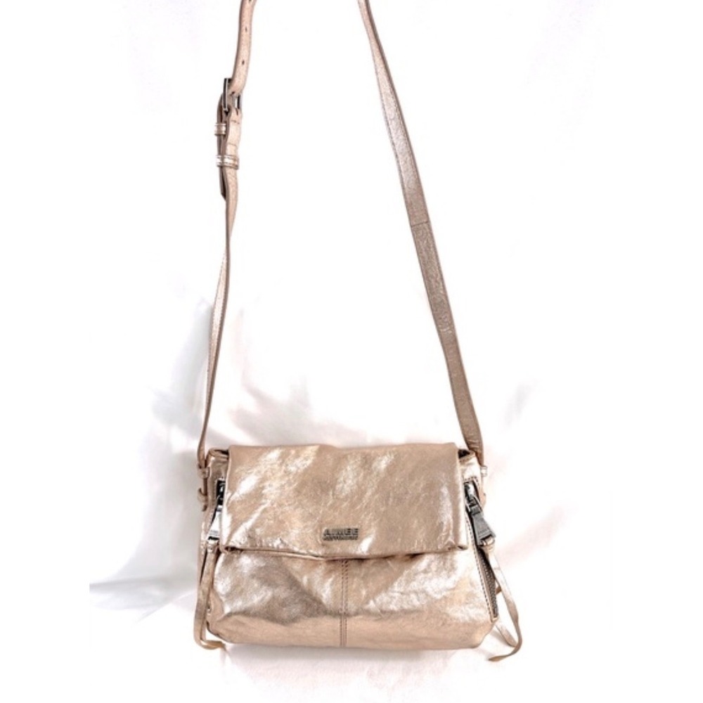 Aimee Kestenberg Metallic Leather Rose Gold FoldOver Bali Crossbody Bag Slouchy